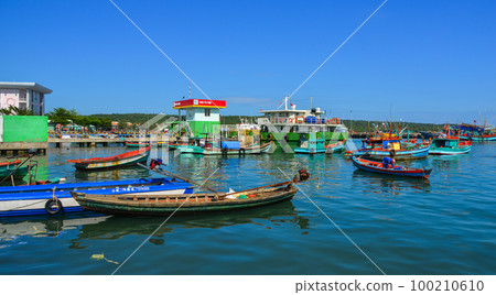 Fishing boats on the blue sea Fishing boats on the blue sea 100210610