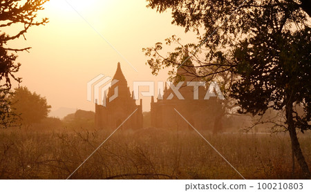 Sunrise on Buddhist temples in Bagan, Myanmar Sunrise on Buddhist temples in Bagan, Myanmar 100210803