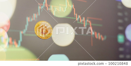 Gold bitcoins with Candle stick graph chart Gold bitcoins with Candle stick graph chart 100210848