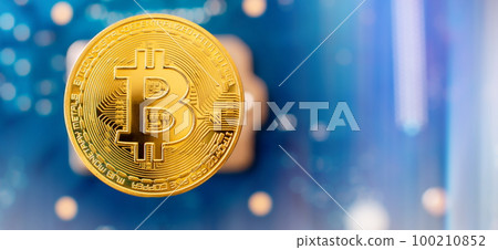 Gold bitcoins with Candle stick graph chart 100210852