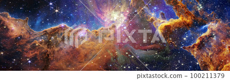 Star particle motion on black background, starlight nebula in galaxy at universe Space background. The elements of this image furnished by NASA. 100211379