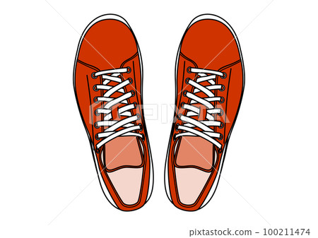 運動鞋 從圖示素材正上方觀看的紅色運動鞋插圖 100211474