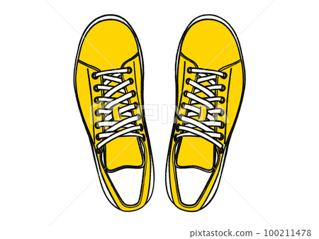 運動鞋，黃色運動鞋，從正上方看籃球鞋的插圖 100211478