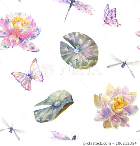 Watercolor Seamless Pattern with Romantic... - Stock Illustration ...