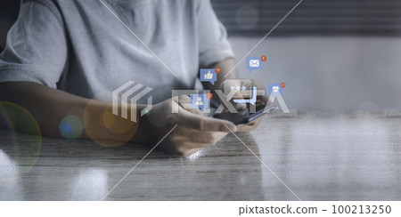 Social media and digital online on mobile phone. 100213250
