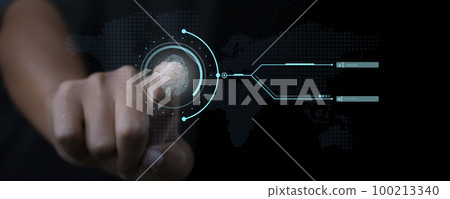 Fingerprint scanner futuristic digital processing of biometric identification. 100213340