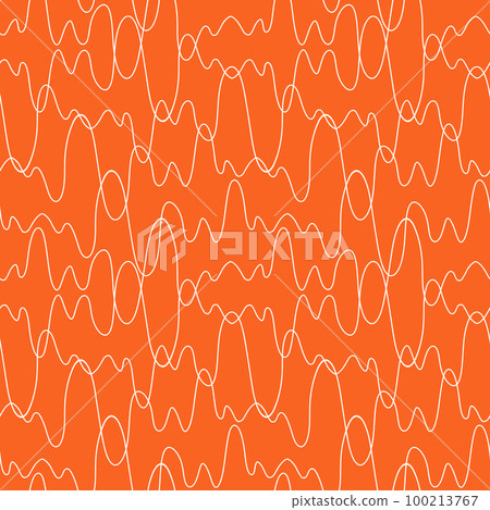 Tiny white wavy lines on orange background. Outline seamless pattern. Tiny white wavy lines on orange background. Outline seamless pattern. 100213767