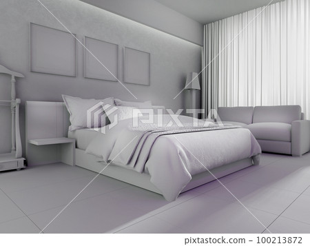 Bedroom in a modern interior, 3d rendering Bedroom in a modern interior, 3d rendering 100213872