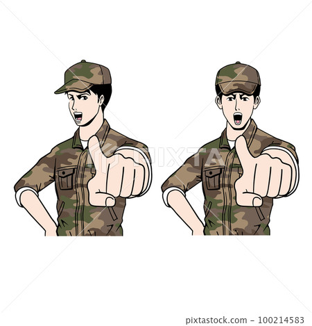 日本自衛隊隊員豎起手指 日本自衛隊隊員豎起手指 100214583