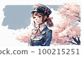 Watercolor painting of a sailor standing under the cherry tree AI-generated image 100215251