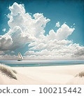 Summer sea, clouds, beach and yacht AI generated image 100215442