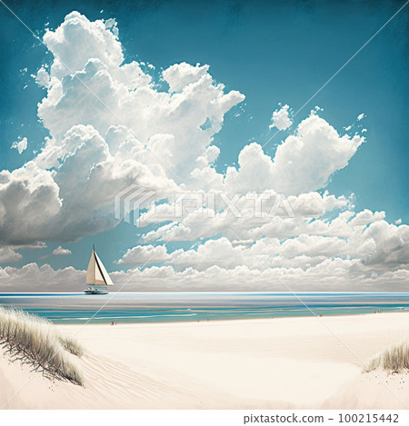 Summer sea, clouds, beach and yacht AI generated image Summer sea, clouds, beach and yacht AI generated image 100215442