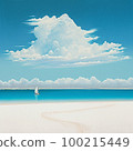Deep blue sea, clouds, beach and yacht AI generated image 100215449