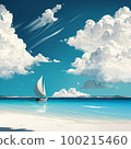 Sea, clouds, white sand beach and yacht AI generated image 100215460