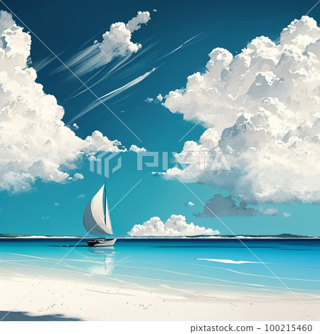 海、雲、白沙灘和遊艇AI生成圖像 100215460