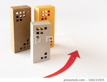 Buildings and rising arrows Strong business results Arrows Rapid increase Condominiums 100215935