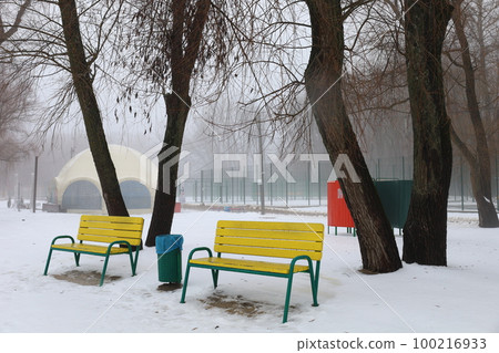 Fog on the winter beach, Chernihiv city winter fog 100216933