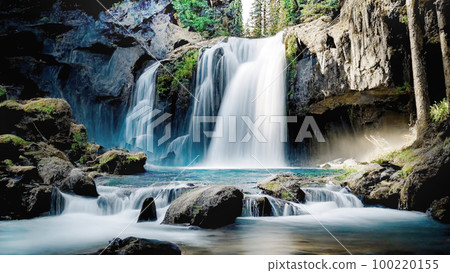 瀑布、盆地、背景素材 100220155