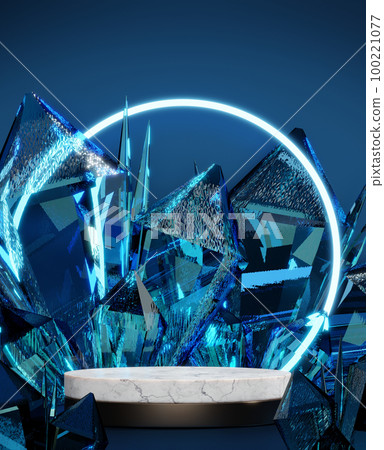 Blue Abstract geometric background, japanese style podium blue concept . 100221077