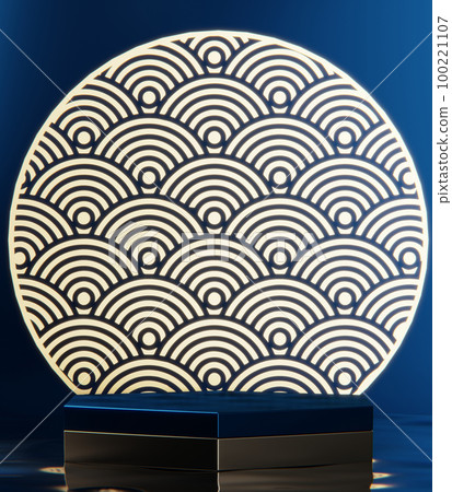 Blue Abstract geometric background, japanese style podium blue concept . Blue Abstract geometric background, japanese style podium blue concept . 100221107