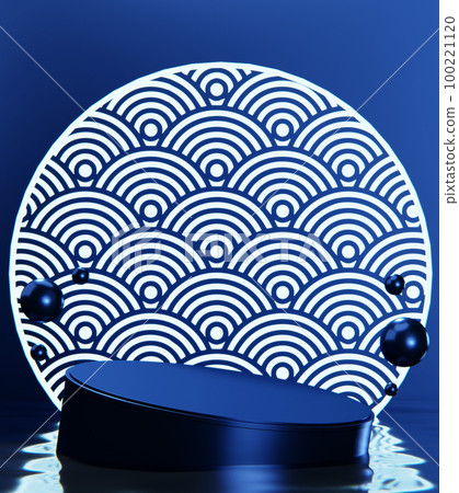 Blue Abstract geometric background, japanese style podium blue concept . Blue Abstract geometric background, japanese style podium blue concept . 100221120
