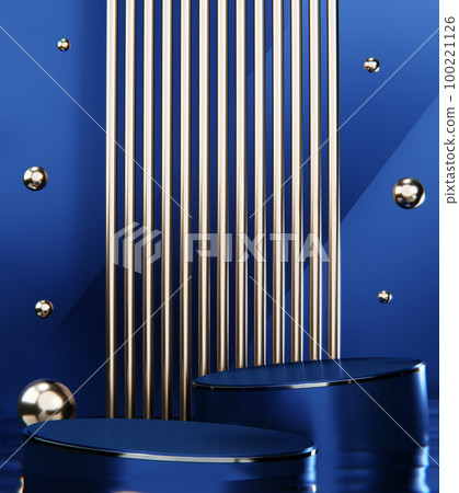 Blue Abstract geometric background, japanese style podium blue concept . 100221126