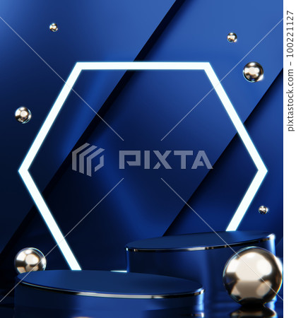 Blue Abstract geometric background, japanese style podium blue concept . Blue Abstract geometric background, japanese style podium blue concept . 100221127