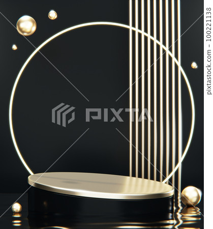 Fashion product background and stand black podium display with blank backdrops. 100221138