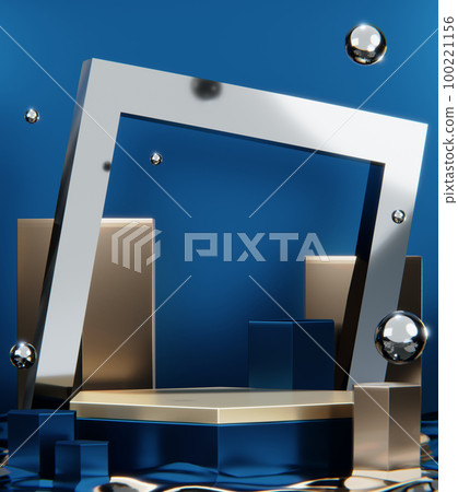 Blue Abstract geometric background, japanese style podium blue concept . 100221156