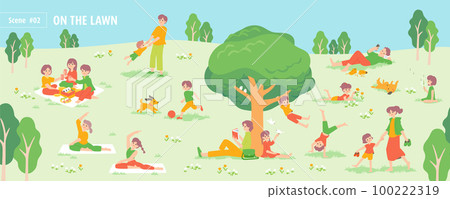 人們在草坪廣場消磨時光 人們在草坪廣場消磨時光 100222319