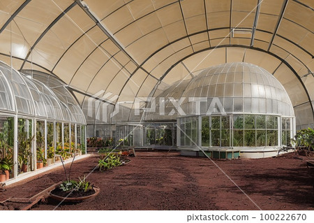 First Mars colony greenhouse after successful attempt to terraform mars. 3D illustration 100222670
