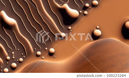 Sand dunes on the planet mars. Unusual rare formations. View from a drone. View from a satellite. Digital painting illustration 100223264