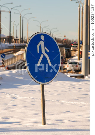 Road sign pedestrian zone among the snow Road sign pedestrian zone among the snow 100224187