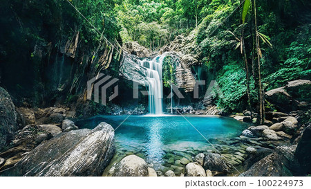 Waterfall, basin, background material 100224973