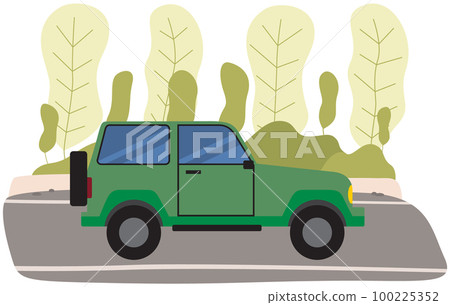 Modern car parking along town street in cartoon style. Vehicles car on city street 100225352