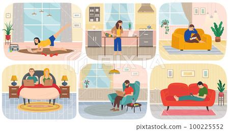 People and their everyday household chores and hobbies series of persons doing their favorite things 100225552