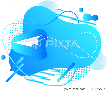 Abstract background with paper airplane in blue sky with chaotic lines and geometric shapes 100225564