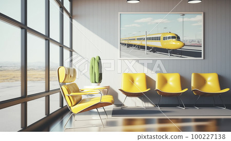 business class boarding lounge interior comfortable yellow leather chairs at the airport .Generative AI business class boarding lounge interior comfortable yellow leather chairs at the airport .Generative AI 100227138