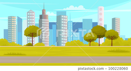 City park on high-rise buildings background.... - Stock Illustration ...