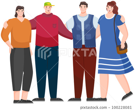 Young people group in casual clothes isolated on white background. Friends guy and girl hugging Young people group in casual clothes isolated on white background. Friends guy and girl hugging 100228081