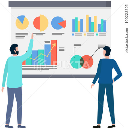 Successful business project presentation, company strategy planning, statistics indicators analysis 100228205