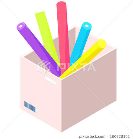 Pen holder with barcode, office equipment. Pen or pencils in vertical plastic box for office Pen holder with barcode, office equipment. Pen or pencils in vertical plastic box for office 100228301