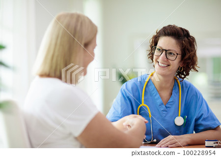 Doctor examining sick patient. Ill woman in clinic 100228954