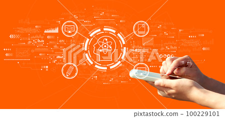 Online education concept with person using a smartphone Online education concept with person using a smartphone 100229101