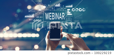 Webinar theme with person using smartphone Webinar theme with person using smartphone 100229219