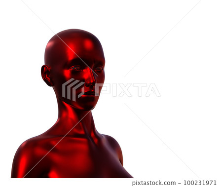 3d illustration. Portrait of a red bald woman on a white background.  100231971