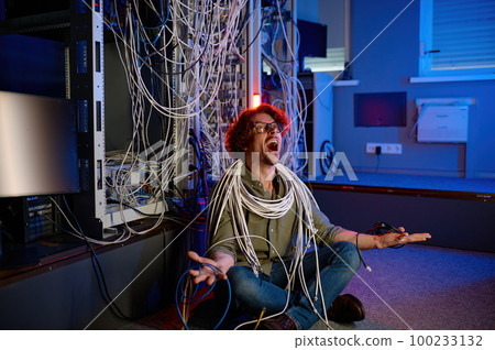 Stressed computer engineer trying to understand network mess 100233132