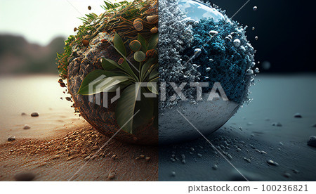 example planet climate change with green plants and drought .Pollution problem and overpopulation .Generative AI example planet climate change with green plants and drought .Pollution problem and overpopulation .Generative AI 100236821