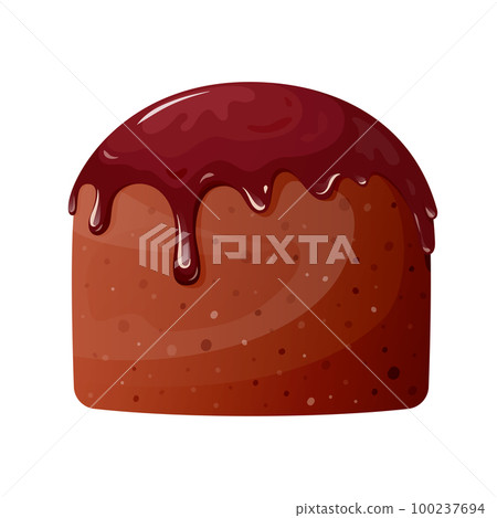 Easter cake dark milk chocolate icing glaze bake icon cartoon flat. Happy holiday treat gift dessert floury glazed sugar top puff pastry traditional eastern european food postcard sticker isolated 100237694
