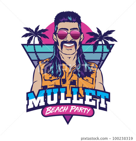 A man with mullet hair style and red neck shirt in retro style, good for club logo and t shirt design 100238319